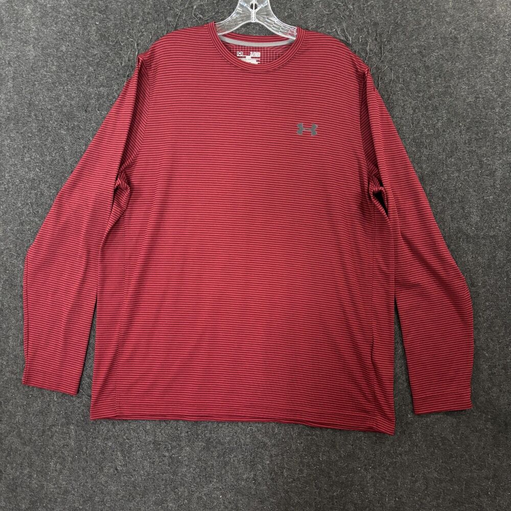 Under Armour Infrared ColdGear Shirt Mens XL Burgundy Striped Thermal Base Layer